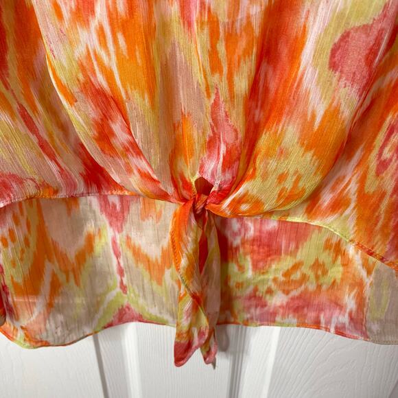 Chico’s blouse high-low tie front gauze embellished 2 or L - Picture 3 of 7